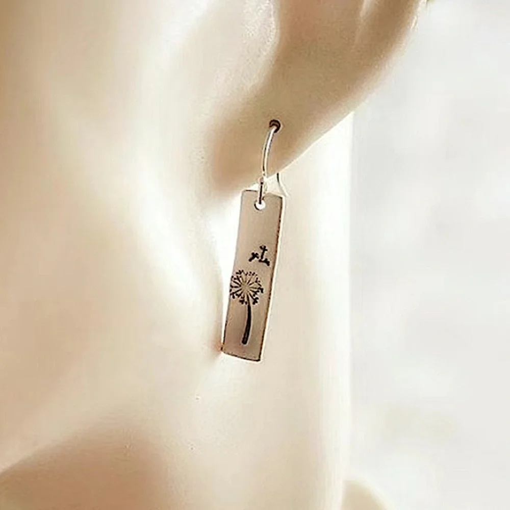 Silver Vintage Dandelion Flower Seed Dangle Dainty Earrings